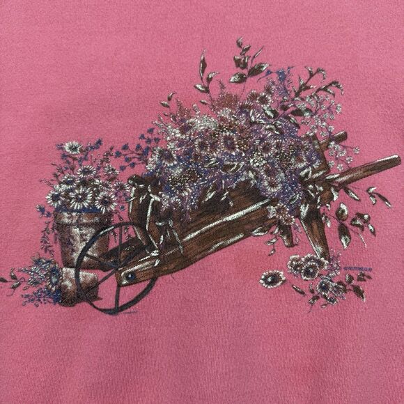 Vintage Lee Heavyweight Sweatshirt Women’s XL Pink Floral Wheel Barrel Garden - Picture 4 of 9